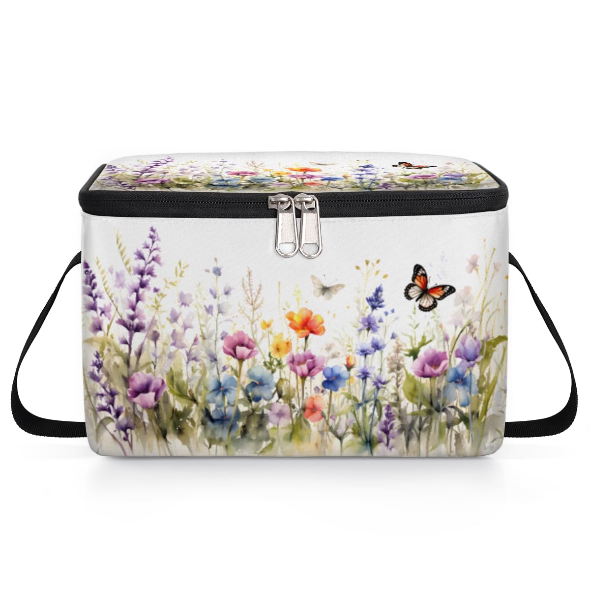 Butterfly Colorful Flowers Lunch Bags for Women Men 9 Cans, Hot & Cold Food Delivery Bag Insulated Grocery Bag Insulated Lunch Box Lavender Cooler Bag for Office Work Picnic Beach