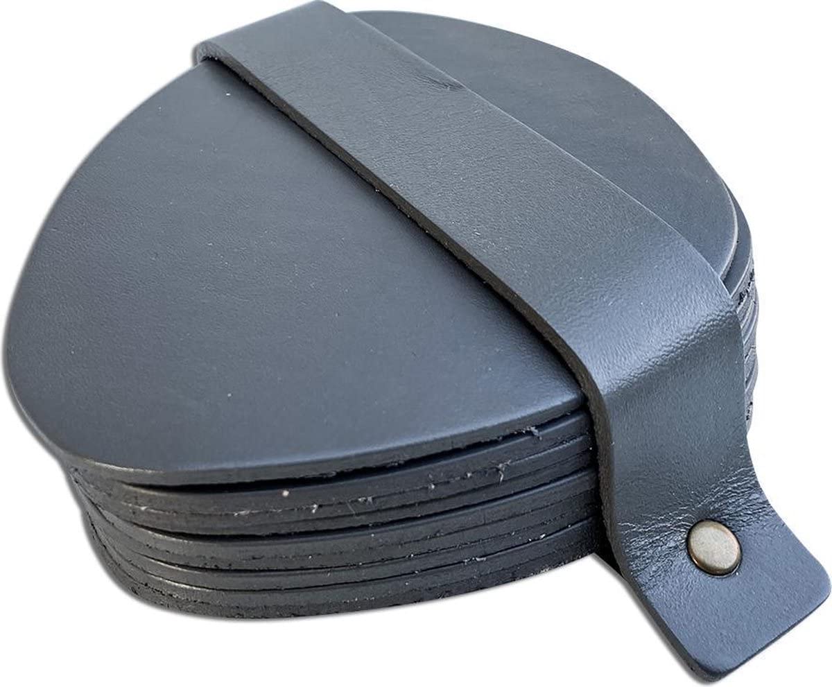 Brute Strength, Full grain leather coasters, Grey, Semi-round, 10 pcs, Ovale coaster for glass, Coasters for drinks - Image 2