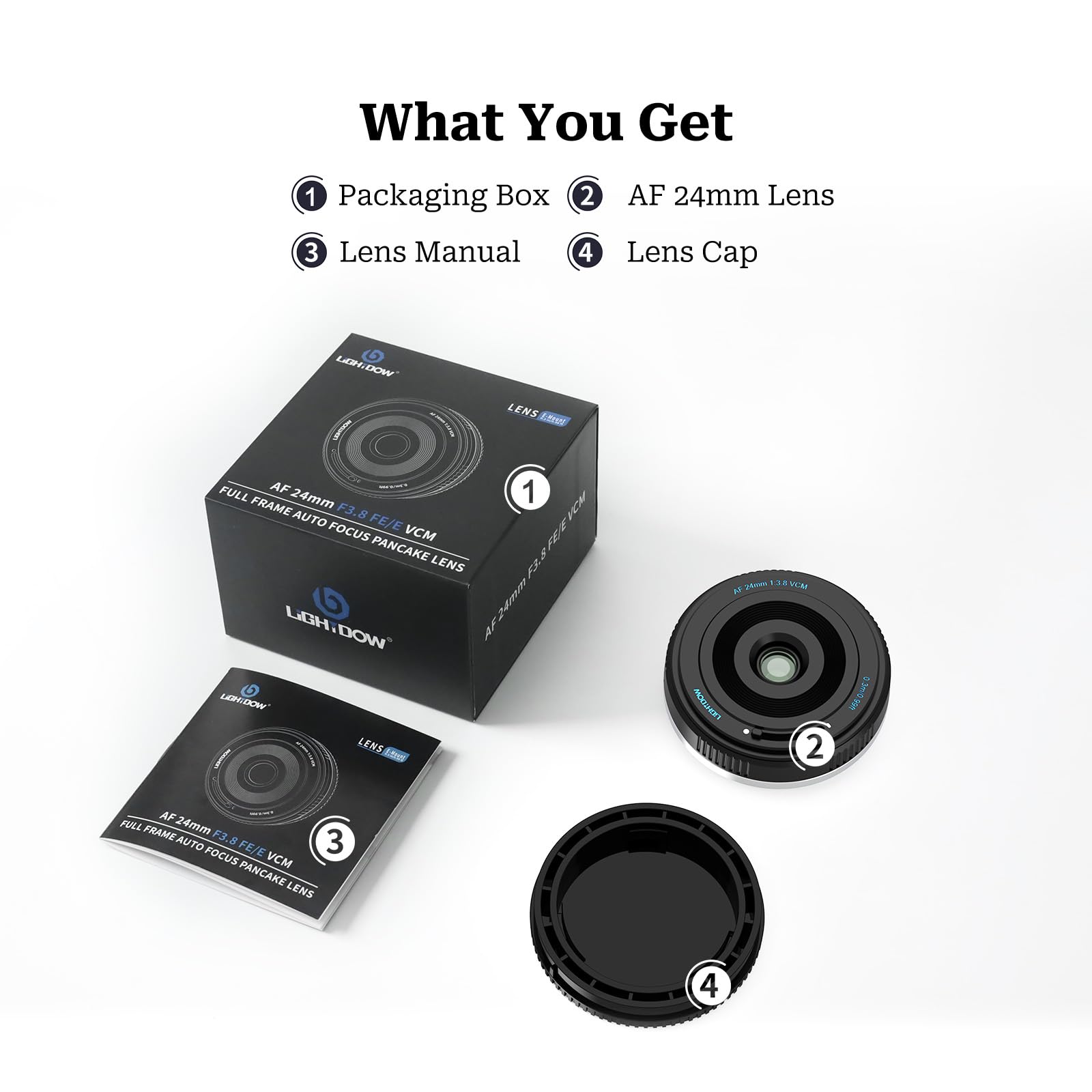 Lightdow 24 mm F3.8 pełnoklatkowy obiektyw z autofokusem do montażu Sony E, kompaktowy obiektyw Prime kompatybilny z A7IV, A7III, A7C, A6700, A6600, ZV-E10 i innymi