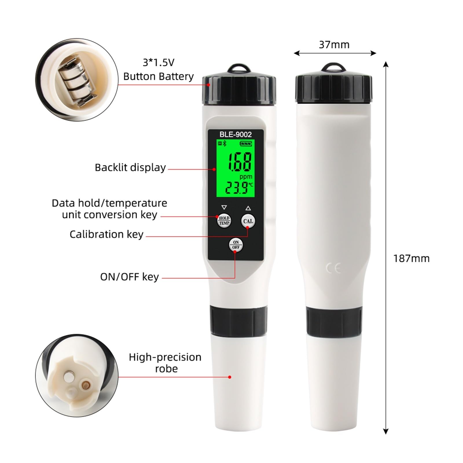 Tester miernika PH, Cyfrowy miernik temperatury H2 bogaty w wodór 0-2990ppb automatyczna kalibracja aplikacja Blue Tooth Online Monitor narzędzie do testowania jakości wody pitnej,Woda pitna, Hydropo