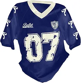 Blusa Feminina de Malha Y2K Oversized com Estampa Gráfica de Números, Decote em V, Manga Curta, Estilo Hip-Hop/Streetwear, Azul Royal, Tamanho 11 Anos.