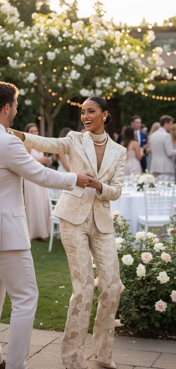 Floral Satin 2 Piece Suits for Women Dressy Womens Suit Elegant Peak Lapel 1 Button Suits for Wedding Guest