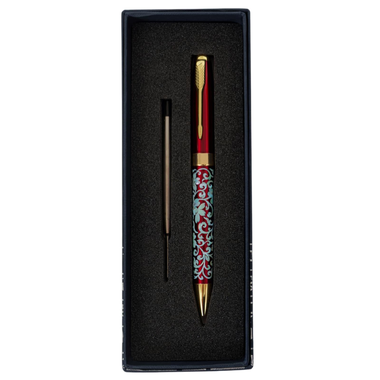 February Mountain Mother of Pearl Ballpoint Pen, Retractable Ballpoint Pens, for Gift, Business, Office, 1.0mm Medium Point Black Ink, Extras Replaceable Metal Refills (Crane-Blue-Black Ink) โ image 1