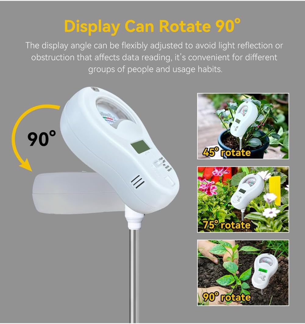 6-in-1 Soil Moisture Meter, PH Tester, Soil Moisture, Fertility, Sunshine Intensity, Temperature, Humidity, with Removable Probe for Gardens, Lawns, Farms (Including 1*AAA Batteries) (3)