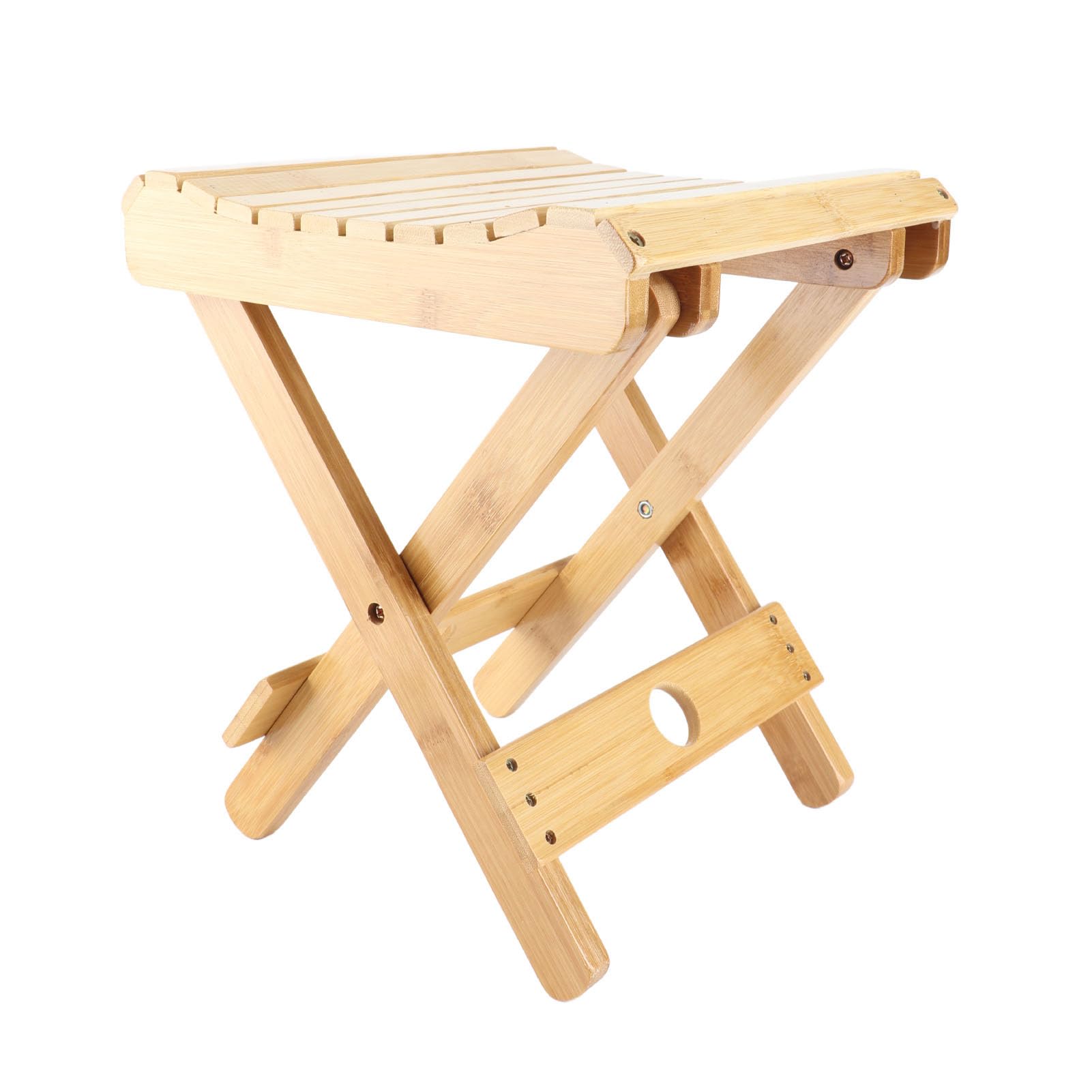 Brrnoo Taburete Plegable de bambú con Esquinas Curvas Antirrayas para Baño | Adecuado para Afeitado, Sauna, Spa, Patio y Viajes, Pintura a Base de Agua No Tóxica, Material de bambú Resistente