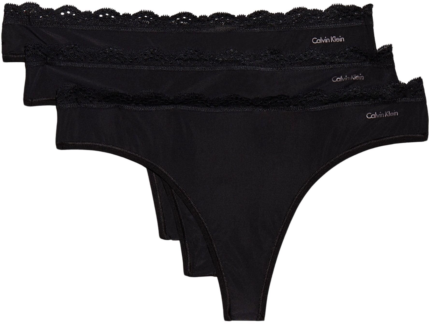 Calvin Klein Women's 3 Pack Thongs with Lace, Black (Black/Black/Black), S