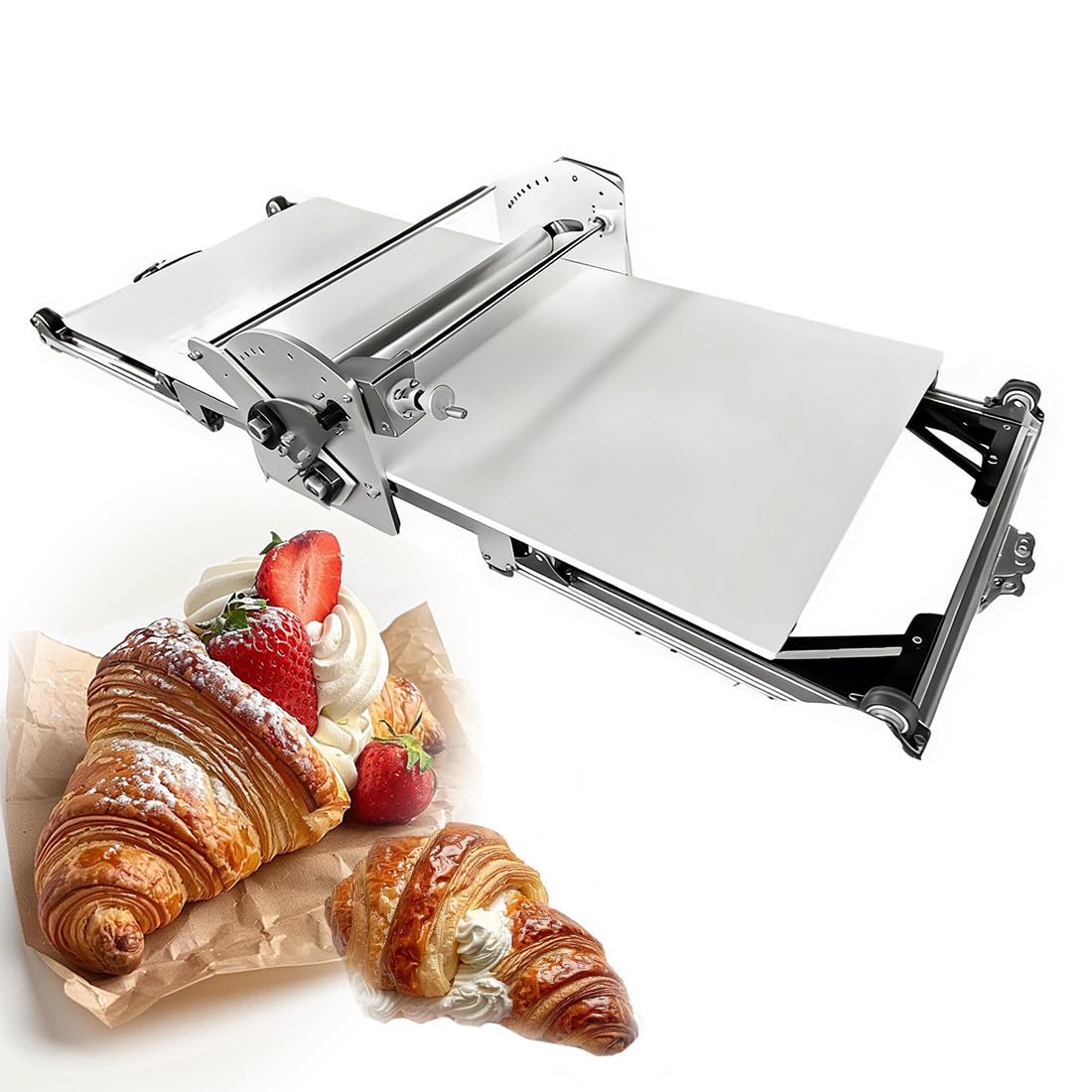 Elektrischer Teigroller, 450 mm, Edelstahl, 2–30 mm, verstellbare Dicke, für Croissants, Pizza, Blätterteig, Fondant, kommerzielle und private Nutzung