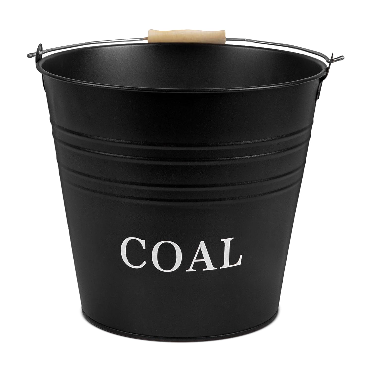 Flatro Coal Bucket for Fireplaces | (Pack of 1) 12L Metal Bucket for Hot Ashes (with Wooden Handle) | Does the Job Well for Coal, Wood, Ashes, Kindling & More