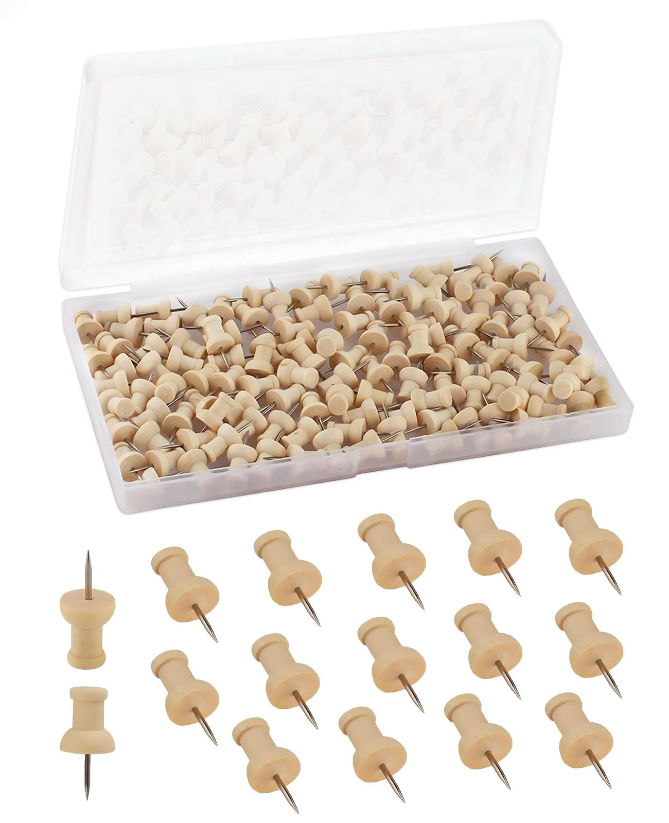 Atnayo Wood 200Pcs Cork Board Pins, En Push Pins For Pinboard, Drawing Pins For Notice Board