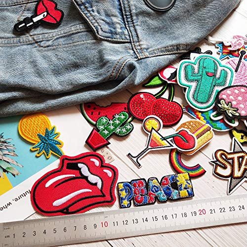 CZorange 32pcs Embroidered Patch Sew On/Iron On Patches Applique Accessories Assorted Size Decoration Patches for DIY Jeans Jacket Clothing Handbag Shoes Caps