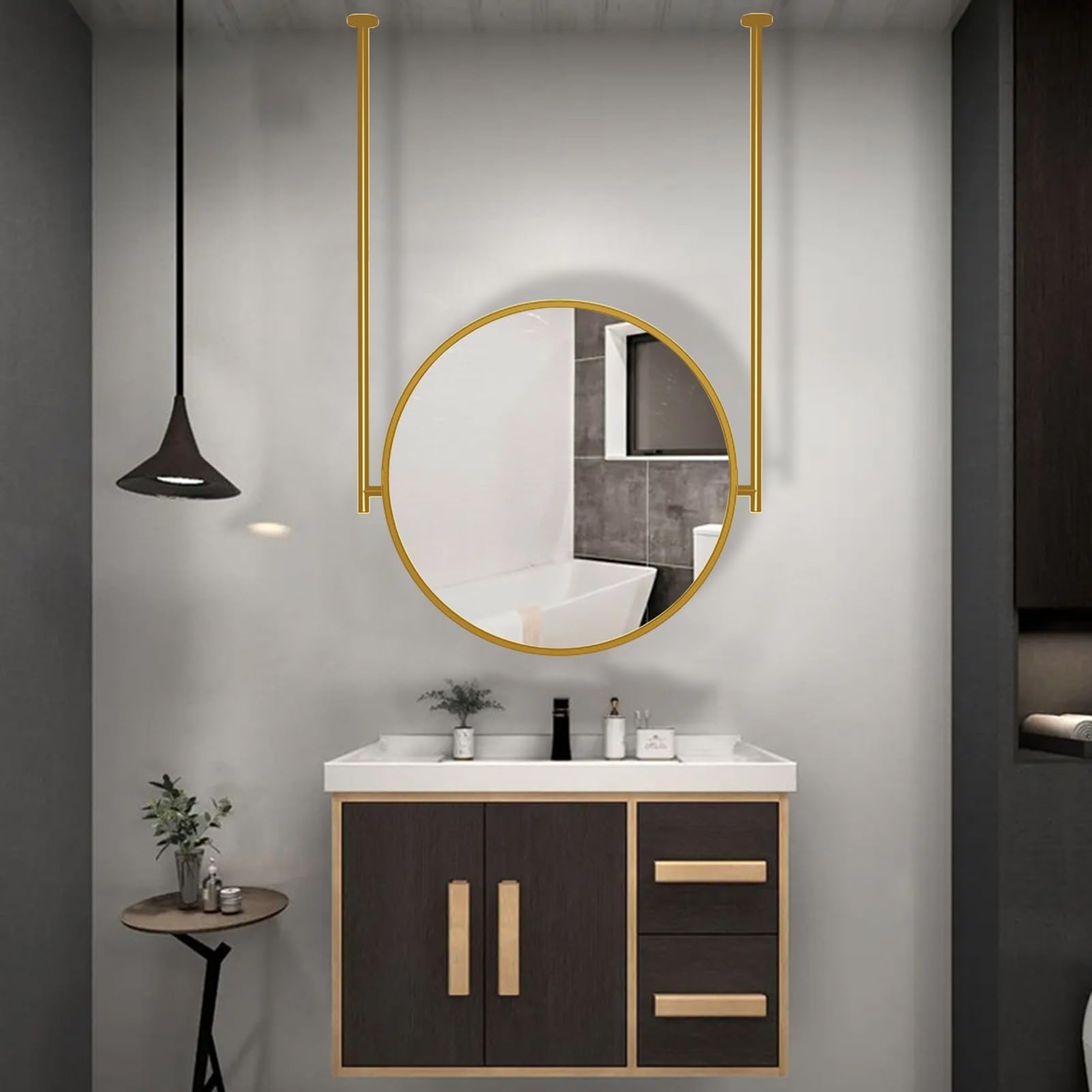 FGXHHS Gold Metal Framed Mirror | Over Sink Wall Modern Decorative Round Shape Entrance Living Room Bathroom HD Mirrors Customizable Boom(Diameter-70CM/27.6INCH)