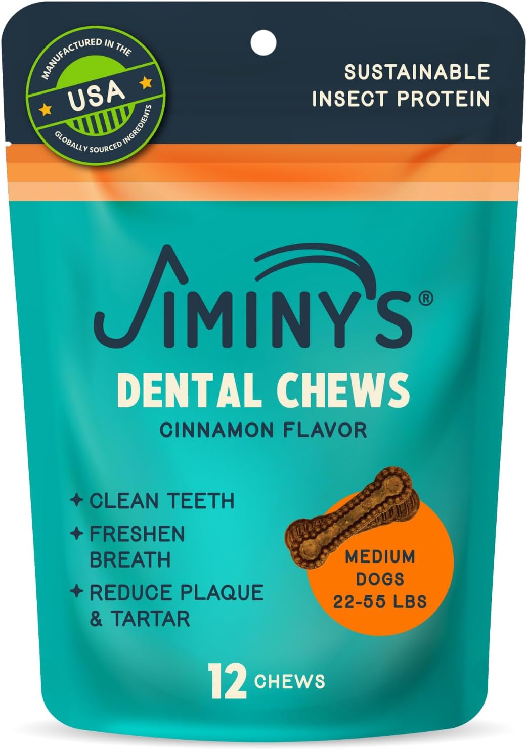 Dental Chews for Dogs, Cinnamon Flavor, Scientifically Proven to Improve Oral Health, Dental Bones Clean Teeth, Fight Bad Breath, and Removes Plaque and Tartar, Medium, 12ct (Pack of 1)
