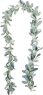 Artificial Lambs Ear Greenery Garland Flocked Lambs Ear Vine Hanging Leaves Garland Faux Greenery Vines for Wedding Party Home Farmhouse Garden Decor 6 FT