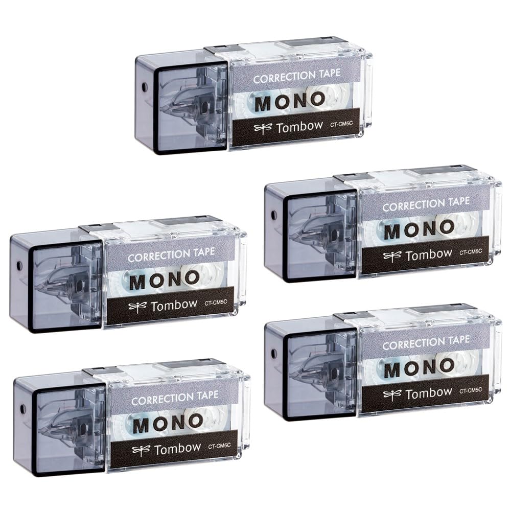 トンボ鉛筆 修正テープ 5mm MONO モノ ポケット (モノ消しデザインの修正テープ) 使い切りタイプ ブラック 5個 4m CT-CM5C10-5P