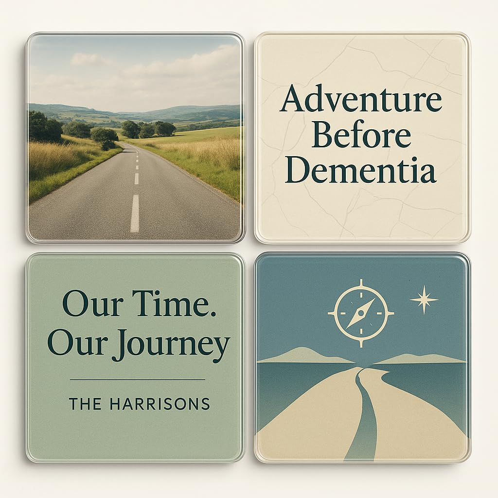 The Plum Penguin Journeys Embrace Personalised Acrylic Coaster Set Unique Camping Campervan Adventure Design