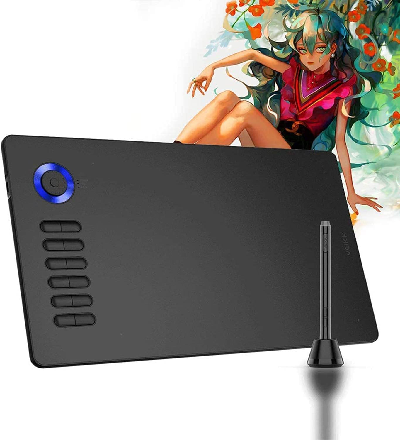 VEIKK A15Pro Digital Drawing Tablet 10 x 6 Inch Graphics Tablet with 12 Shortcut Keys and 1 Quick Dial,Supports Tilt Function,for MAC, Windows, Linux and Android OS,8192 Levels, Blue