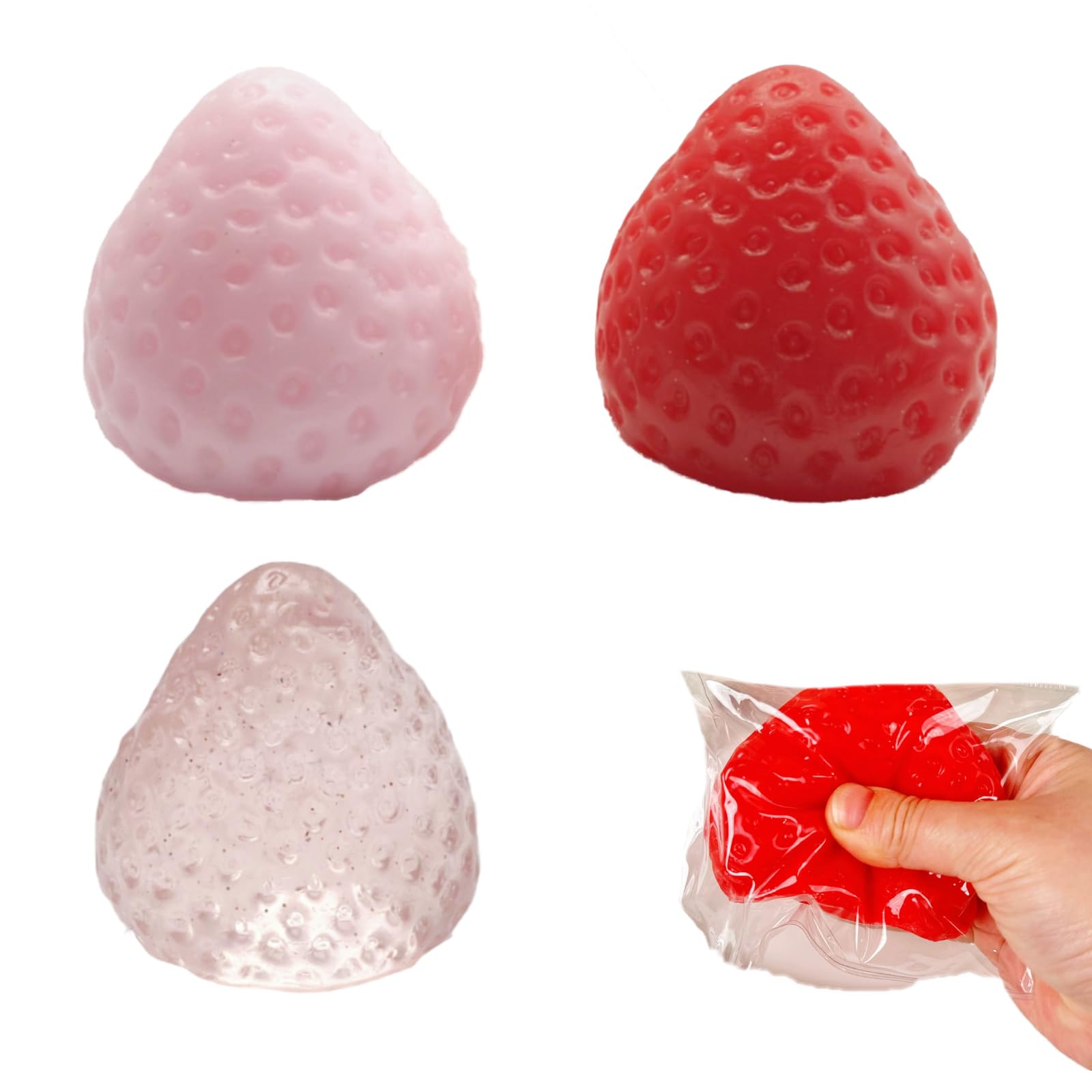 3 Pcs Taba Squishy Toys, Large Strawberry Stress Relief Toy, Cute Pinching Strawberry Simulation, Ultra Soft Decompression Squeeze Toys, Fufu Fidget Toys for Kids Adults Anxiety Relief Sensory