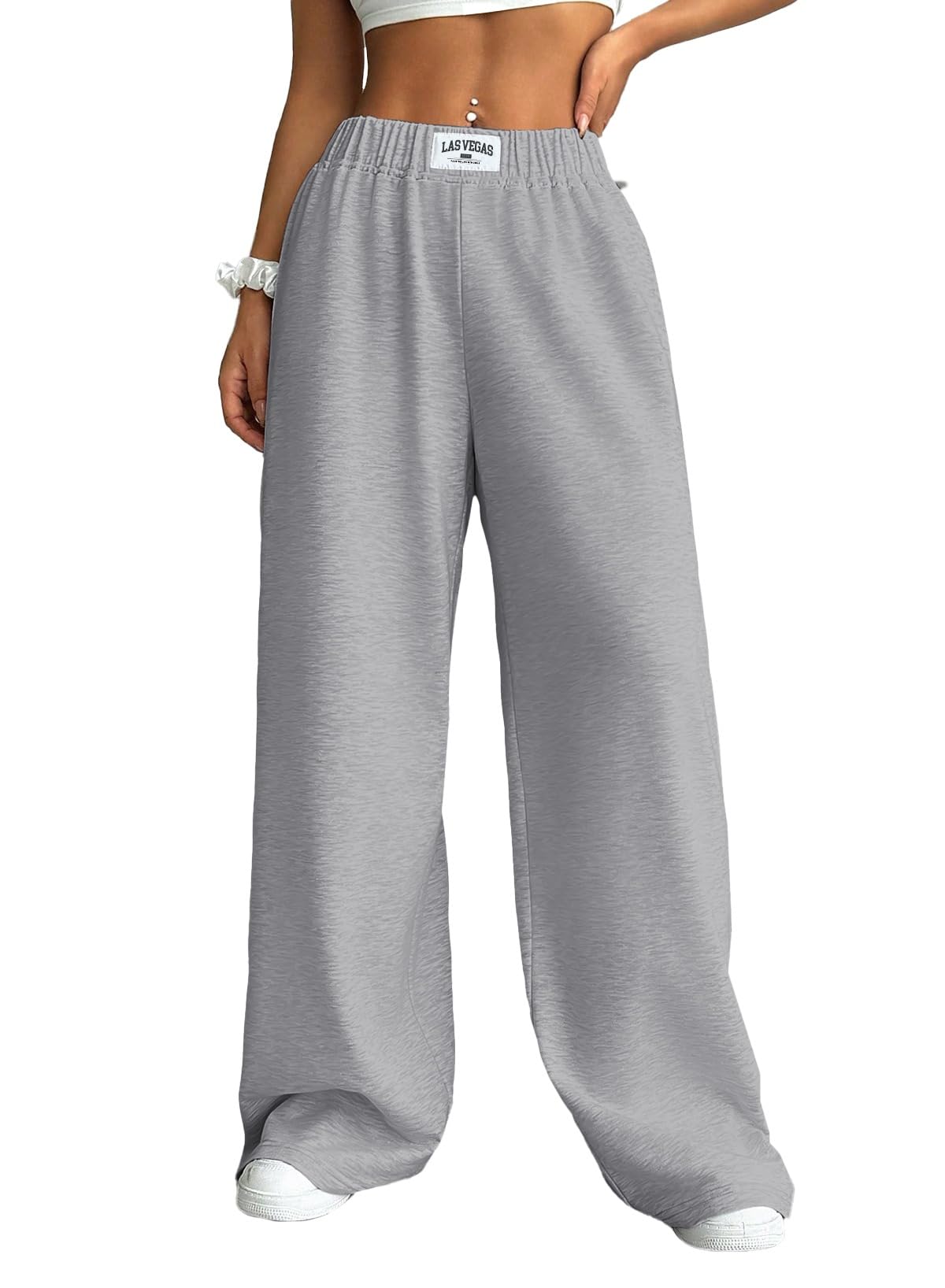 Herseas Wide Leg Sweatpants for Women Elastic High Waisted Patch Detail 2025 Loose Casual Trousers Pant with Pockets