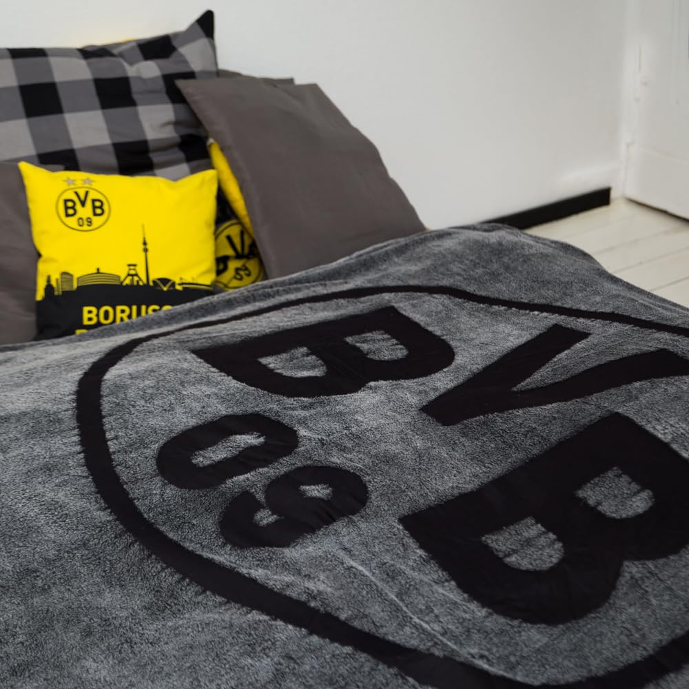 Borussia Dortmund, BVB-Fleecedecke (grau), Grau / Schwarz, 0