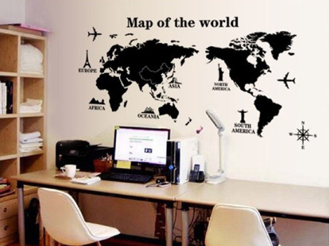 Fullkang DIY World Map Removable Vinyl Quote Art Wall Sticker Decal Mural Decor