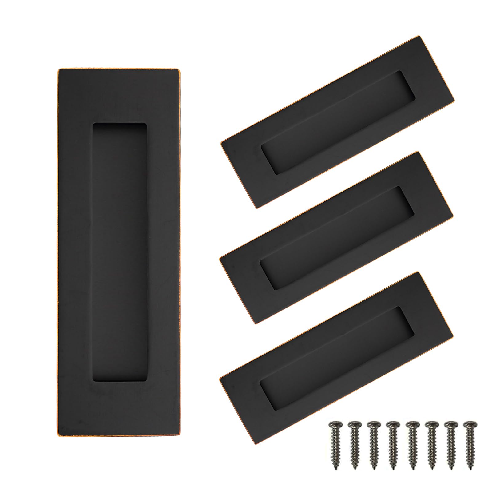 Recessed Finger Flush Pulls，Pocket Door Handles，for Sliding Barn Doors Handle, Bifold Doors Stainless Steel Rectangular Door Pulls Hardware (Vintage Black, 6 Inch - 4p)