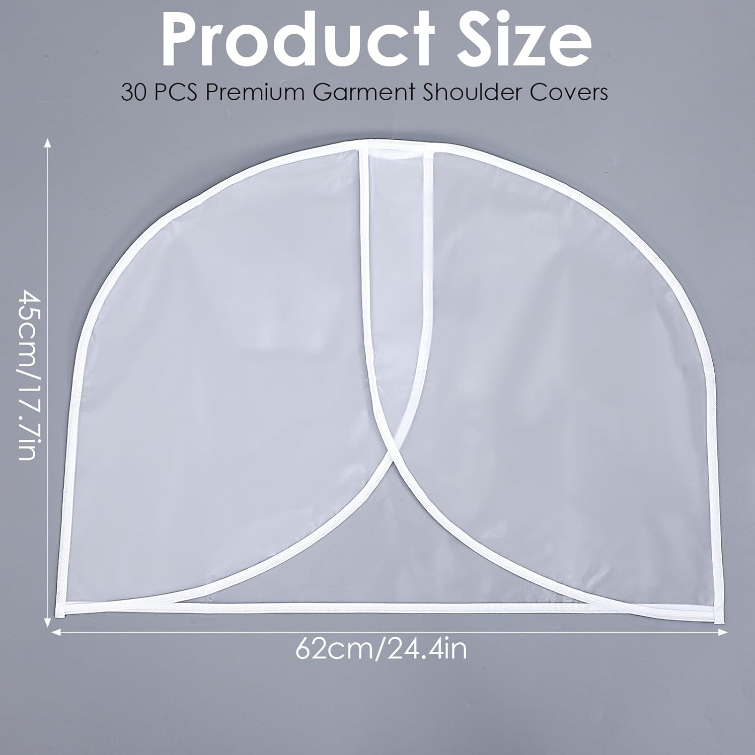 30 PCS Premium Garment Shoulder Covers – Heavy-Duty Translucent Dust Protectors for Suits, Coats, Dresses | 24.4" x 17.7" Closet Organizers with Reinforced Hanger Openings (PVC)