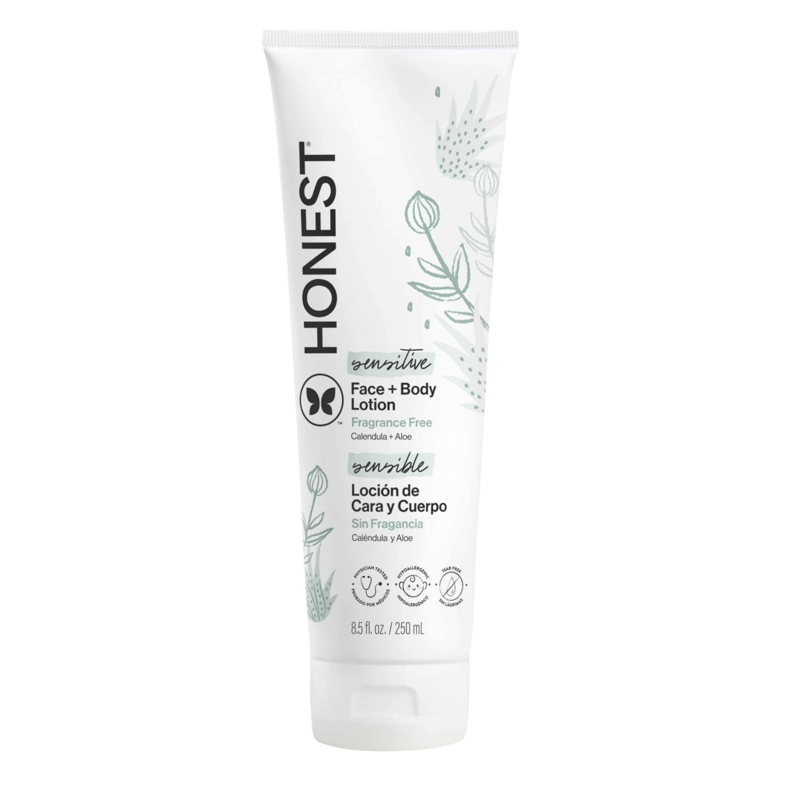 Honest Purely Simple Hipoalergénico Loción para el rostro y el cuerpo con productos botánicos derivados naturalmente para piel sensible, libre de fragancia, 8.5 onzas líquidas