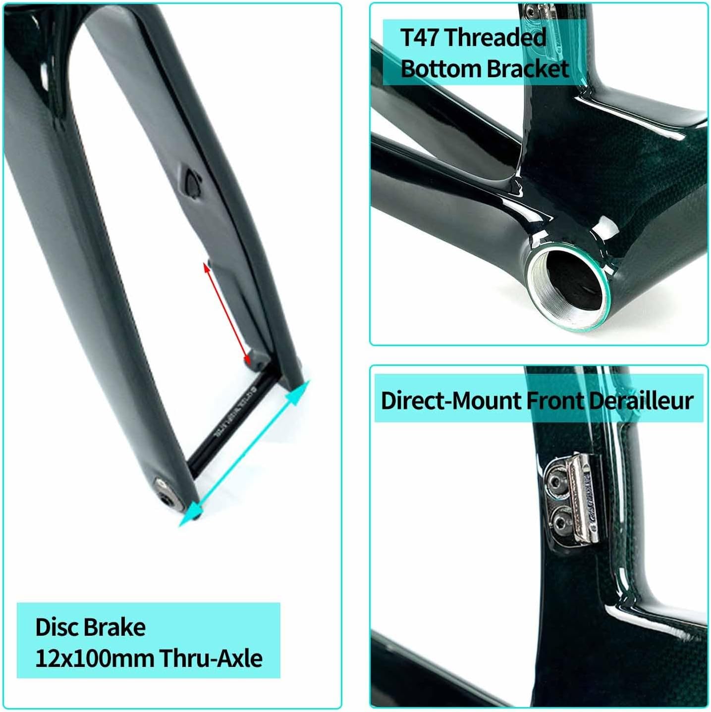 700C Carbon Fiber Frameset 43.5/46/48/50/52/54CM Road Bike Disc Brake Frames Thru Axle F12×100mm R12×142mm, Aero Race Frame with Fork、seatpost、Integrated Handlebar