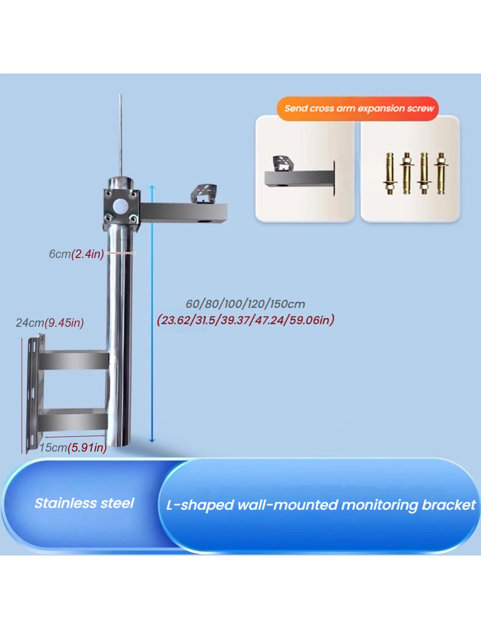 Palo di prolunga for telecamera di sicurezza, supporto angolare for telecamera, tubi di monitoraggio della sorveglianza a forma di L con parafulmine(H 60cm/23.62in)