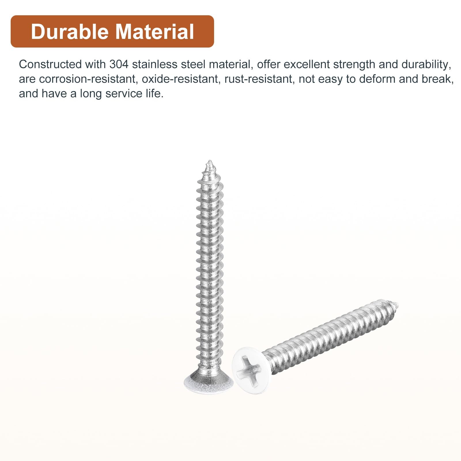 DTGN 50Pcs ST4x35mm Flat Head Wood Screws, 304 Stainless Steel White Phillips Self Tapping Screws - Image 3