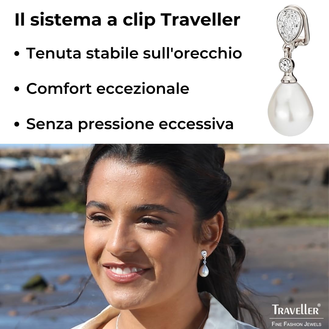 Traveller Orecchini a clip, pendenti, perle di goccia, cristalli