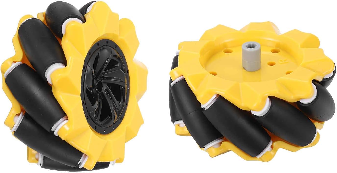 MECCANIXITY 2Pack Mecanum Wheels Set, 80mm / 3.15 ABS Rubber right Omnidirectional Wheels for Smart Robot Car Parts DIY Models Accessories, Yellow