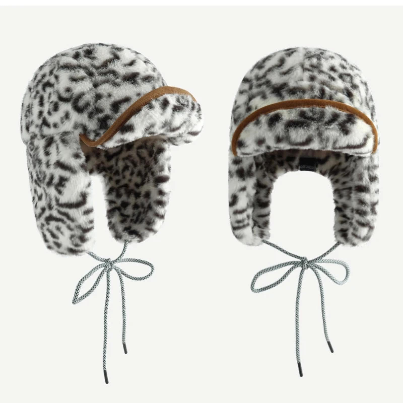 Czapki Czapki Skullies Czapki Beanie Leopard Print Bomber Czapki dla Kobiet Zimowe Pluszowe Pogrubione Ciepłe Pulower Czapka Koreańska Moda Ochrona uszu Czapka Narciarstwo Kapelusze Pilota