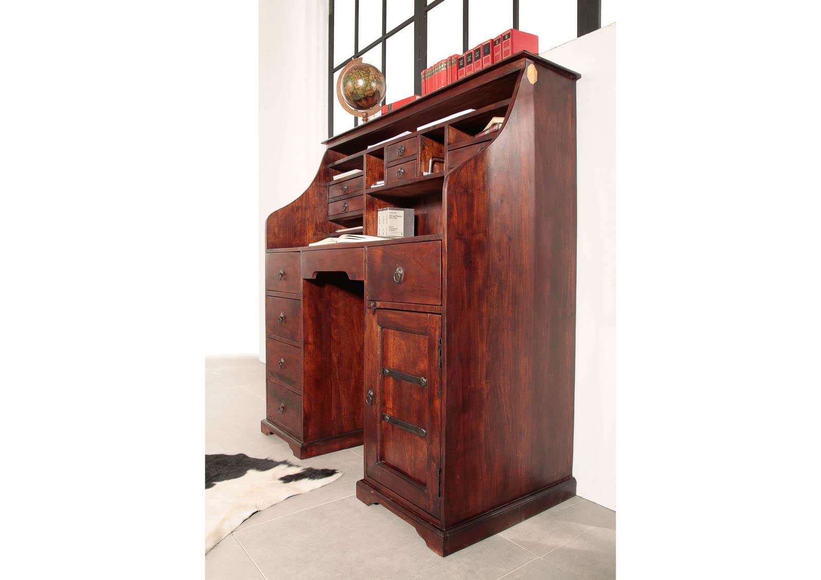 MASSIVMOEBEL24.DE | Oxford Sekretär Akazie, Farbe:Dunkelbraun lackiert, Größe:128x58x138 cm (BxTxH)