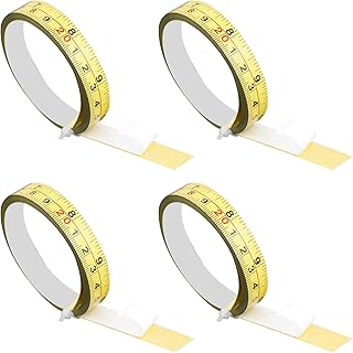 Self-Adhesive Measuring Tape, Left to Right Tape Measure with Adhesive Backing, Workbench Ruler Measuring Tape, Imperial and Metric Scale for Drafting Table, Woodworking and Saw (Yellow, 4Pcs)