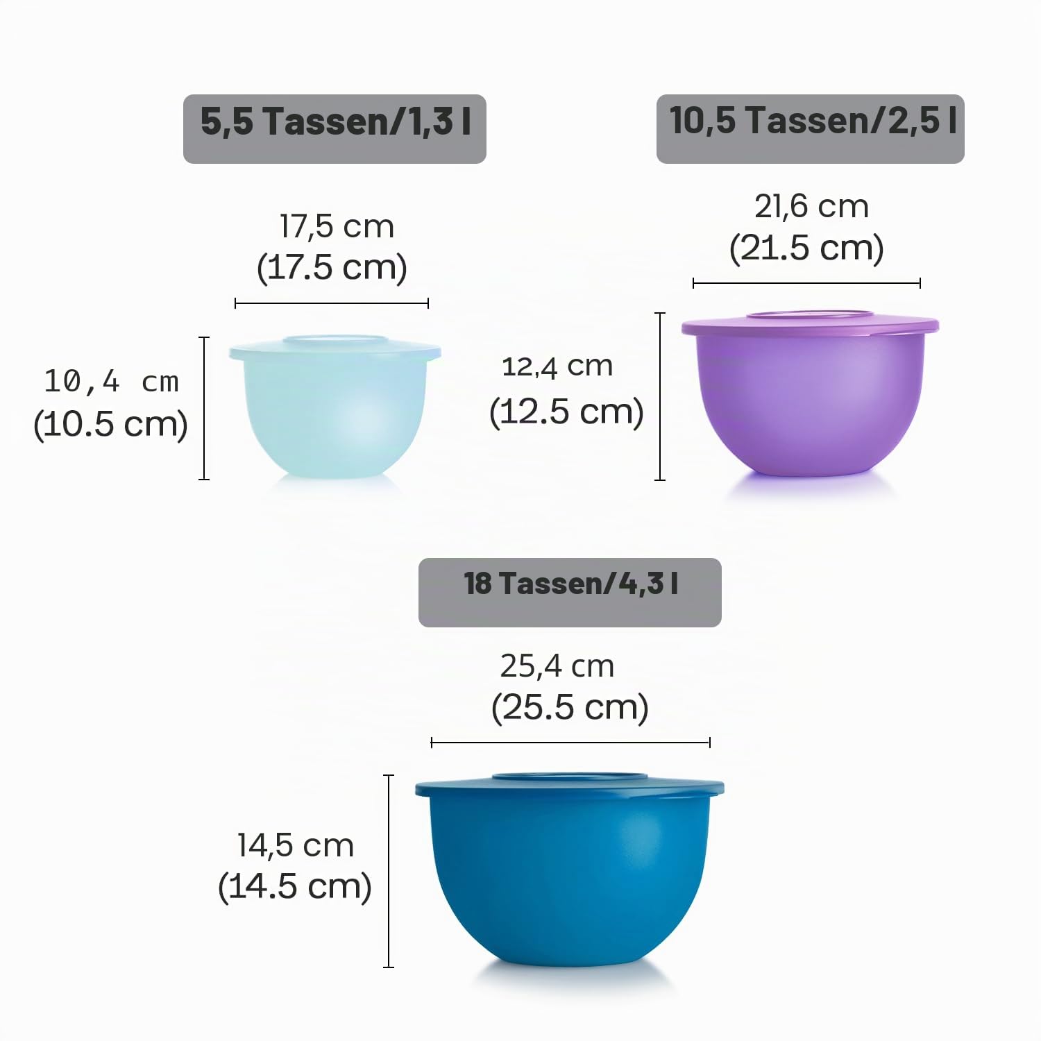 Tupperware Impressions Classic 3-teiliges Frischhalteschüssel-Set in Blau und Lila, spülmaschinenfest und BPA-frei (3 Behälter, 3 Deckel)