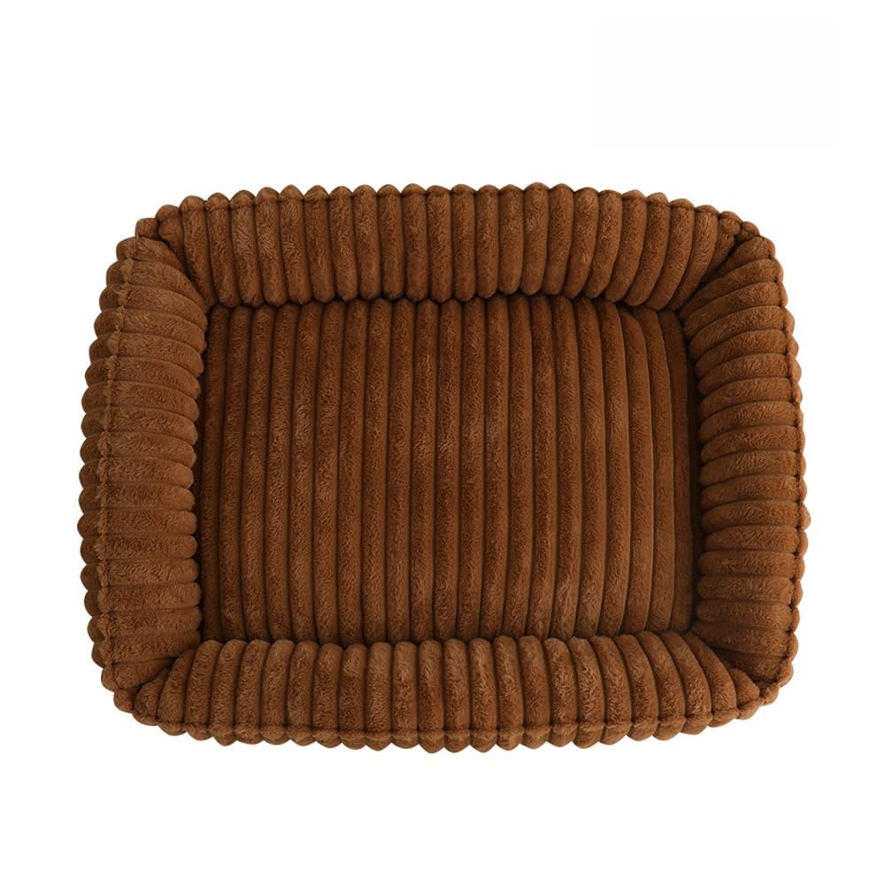 Odot Striped Plush Dog Bed Rectangular Pet Bed for Dogs Cats, Soft Comfort Fluffy Plush Pet Cushion Small Medium for Indoor Calming Puppy Kitten Washable with Anti-Slip Bottom (Dark brown,M 60x50cm)