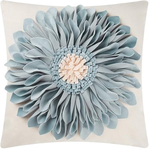 OiseauVoler Handmade Throw Pillow Covers 18x18 Inch Blue 3D Sunflower Cushion Covers Decorative Pillowcases Couch Living Room Farmhouse Decor