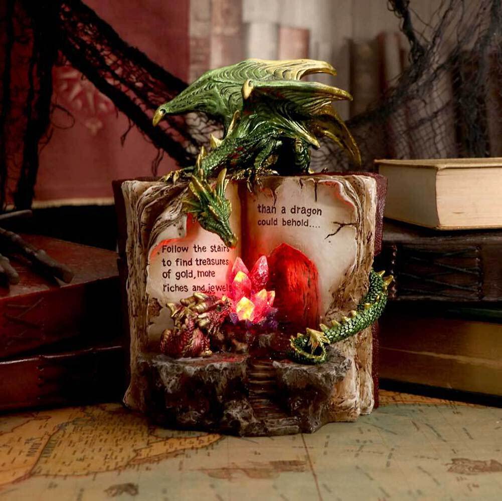 Nemesis Now Hoard Finders Drache mit Buch, Kristallfigur, Grün, 20,8 cm