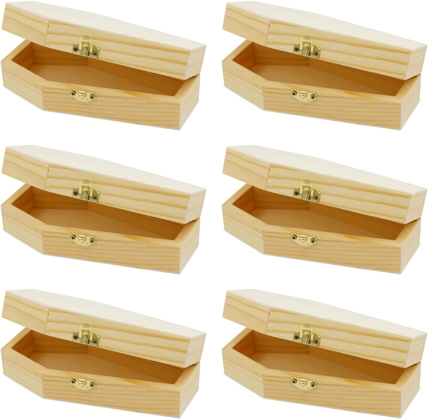 Creative Hobbies Small 6" Unfinished Wood Funeral Coffins - 6 x 3 x 1.75 Inch Size, Fillable for Halloween Parties, Goth and Decoration | 6 Pack