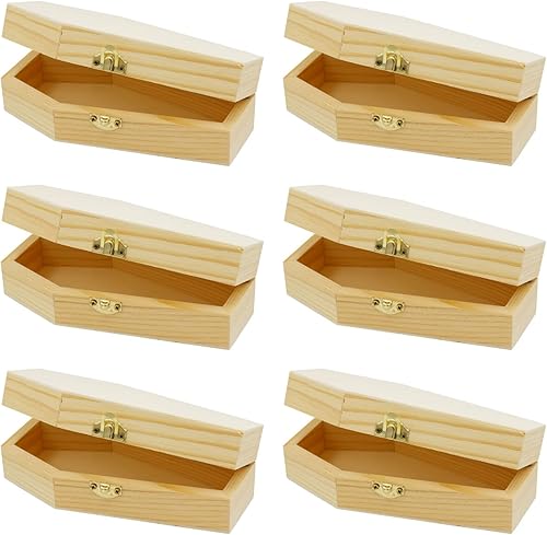 Miniatura 1 de Creative Hobbies Paquete de 6 ataúdes funerarios pequeños de madera sin acabar, caja de ataúd de 6 pulgadas, relleno para fiestas de Halloween,
