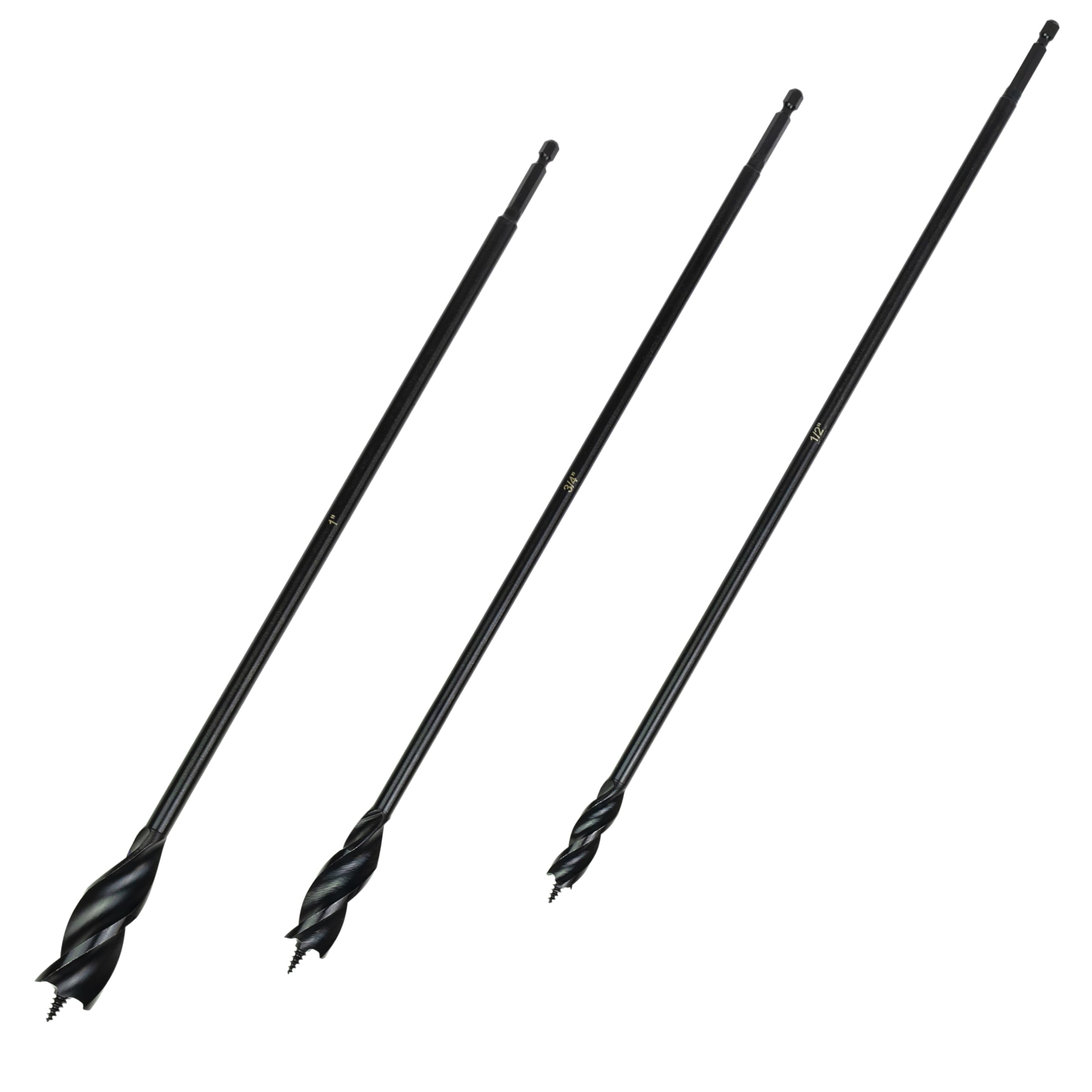 Greycore Tools - Juego de brocas de barrena de 3 flautas de 16 pulgadas, 1/2 x 16 pulgadas, 3/4 x 16 pulgadas, 1 x 16 pulgadas (juego de 3 piezas de 16 pulgadas)