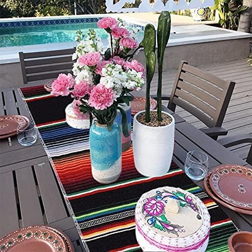 Miniatura 5 de Hovico Camino de mesa mexicano, 14 x 84 pulgadas, camino de mesa mexicano de serape, camino de mesa tejido para fiestas mexicanas, decoración de