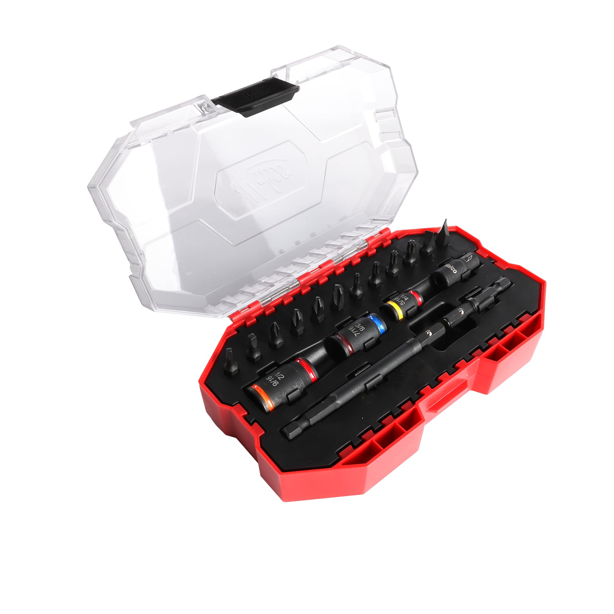 Malco KITCRB C-RHEX Socket Install Kit with Premium Case -Cleanable Reversible Hex Sizes (1/4"-9/16"), 2 Magnetic Shafts, 12 Impact-Rated Bits