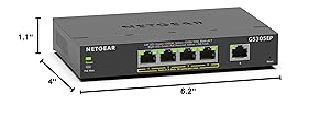 NETGEAR 5 Port PoE Gigabit Ethernet Easy Smart Managed Essentials Switch (GS305EP) - with 4 x PoE+ @ 63W, Desktop or Wall Mount