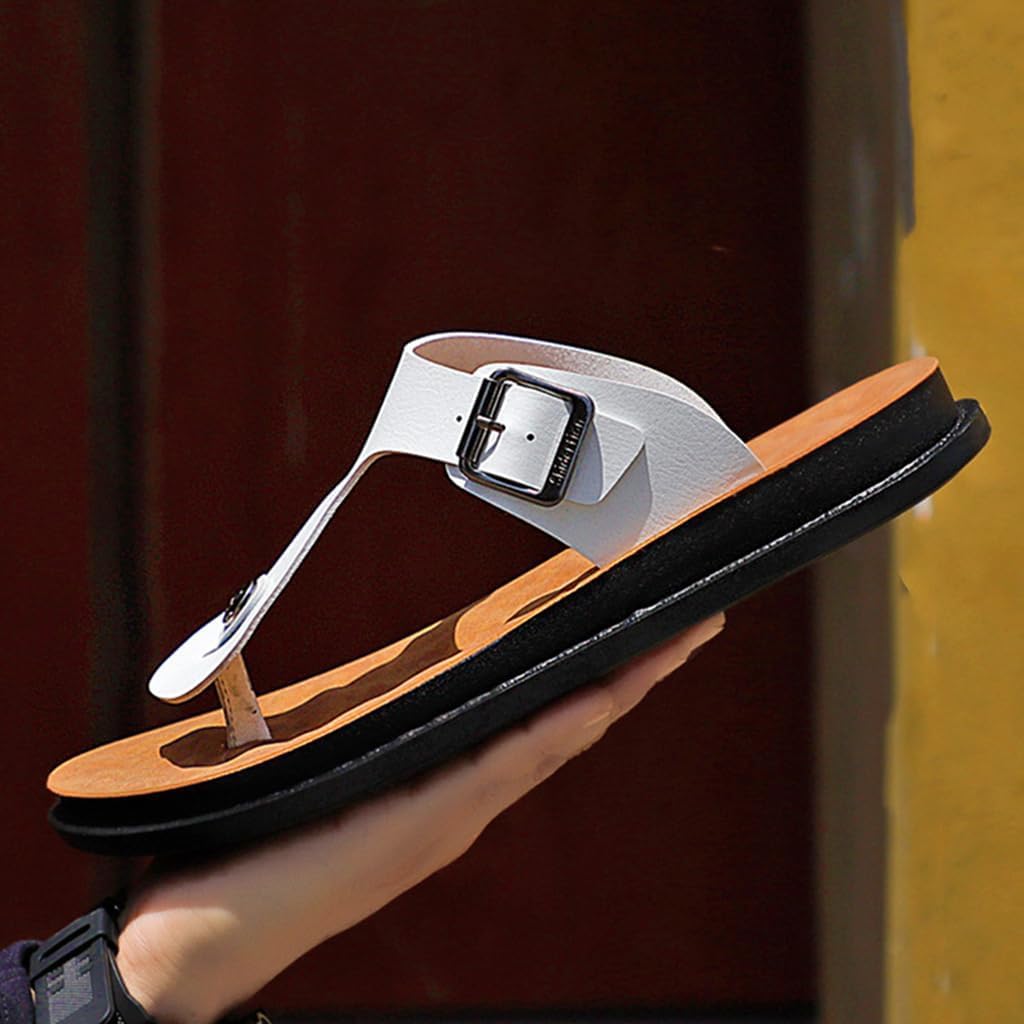 Chanclas De Verano De Cuero para Hombre, Zapatillas Casuales, Modernas, Sin Cordones, para Playa, con Hebilla De Metal Ajustable., Black, 45 EU