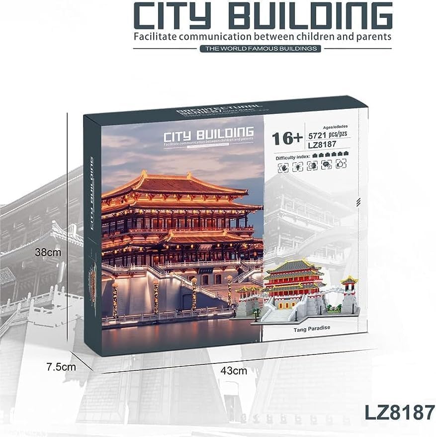 Miniatura 6 de Chinese Architecture - Juego de bloques de construcción de 5721 piezas, bloques de construcción Tang Paradise, modelo coleccionable de arquitectura