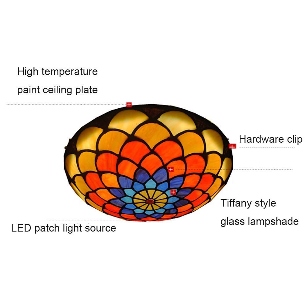 Lampa sufitowa LED do sypialni, wpuszczana, ręcznie robiona, kolorowa, szklana lampa sufitowa, oprawa oświetleniowa do korytarza, ciepłe światło LED, 40 cm ()