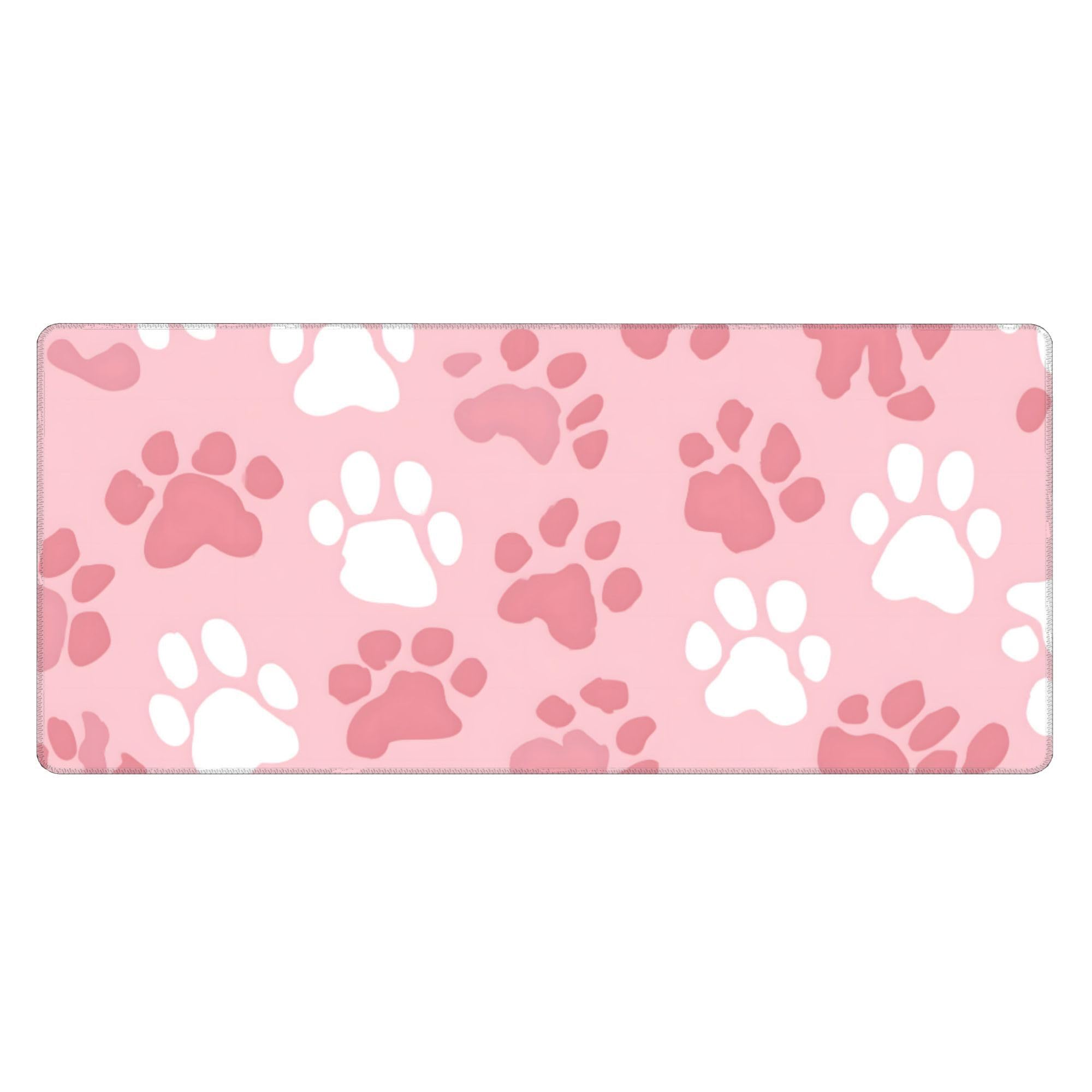 Pink Animal Footprints Extended Gaming Mouse Pad, with Stitched Edges Large Mouse Pad Desk Protector, Rubber Base Mousepad Keyboard Mouses Mat for Work Game Office Home- 32" X 12" Inch