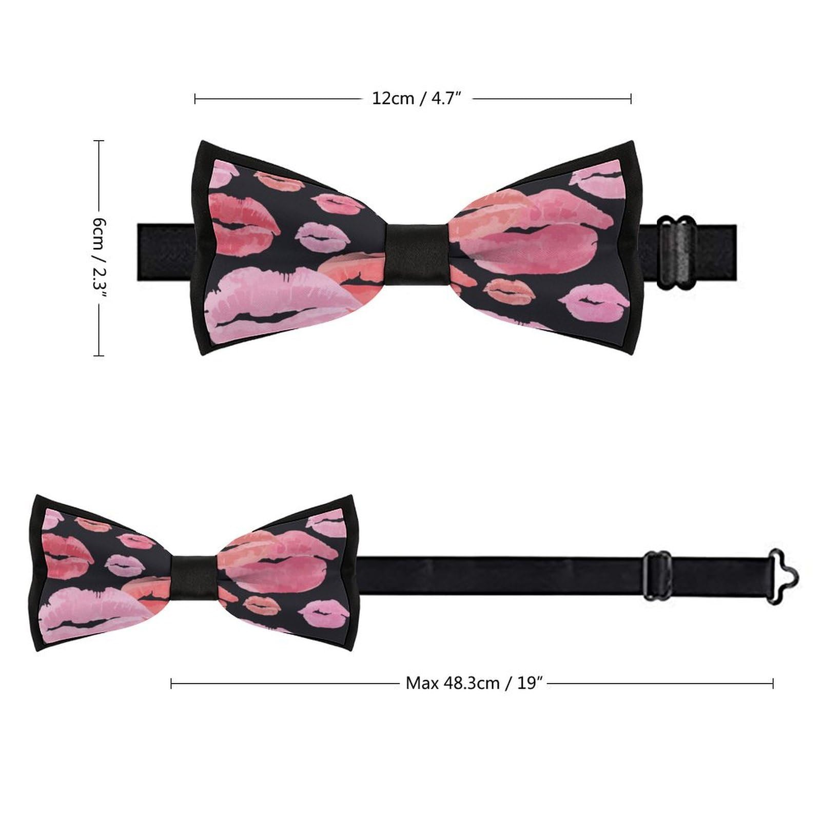 JYYAU Red Lips Zebra Stripes Bow Tie Adjustable Necktie For Men Business Fashion Pre-tied Tie Neckwear Novelty Accessory For Weddings Party Festival